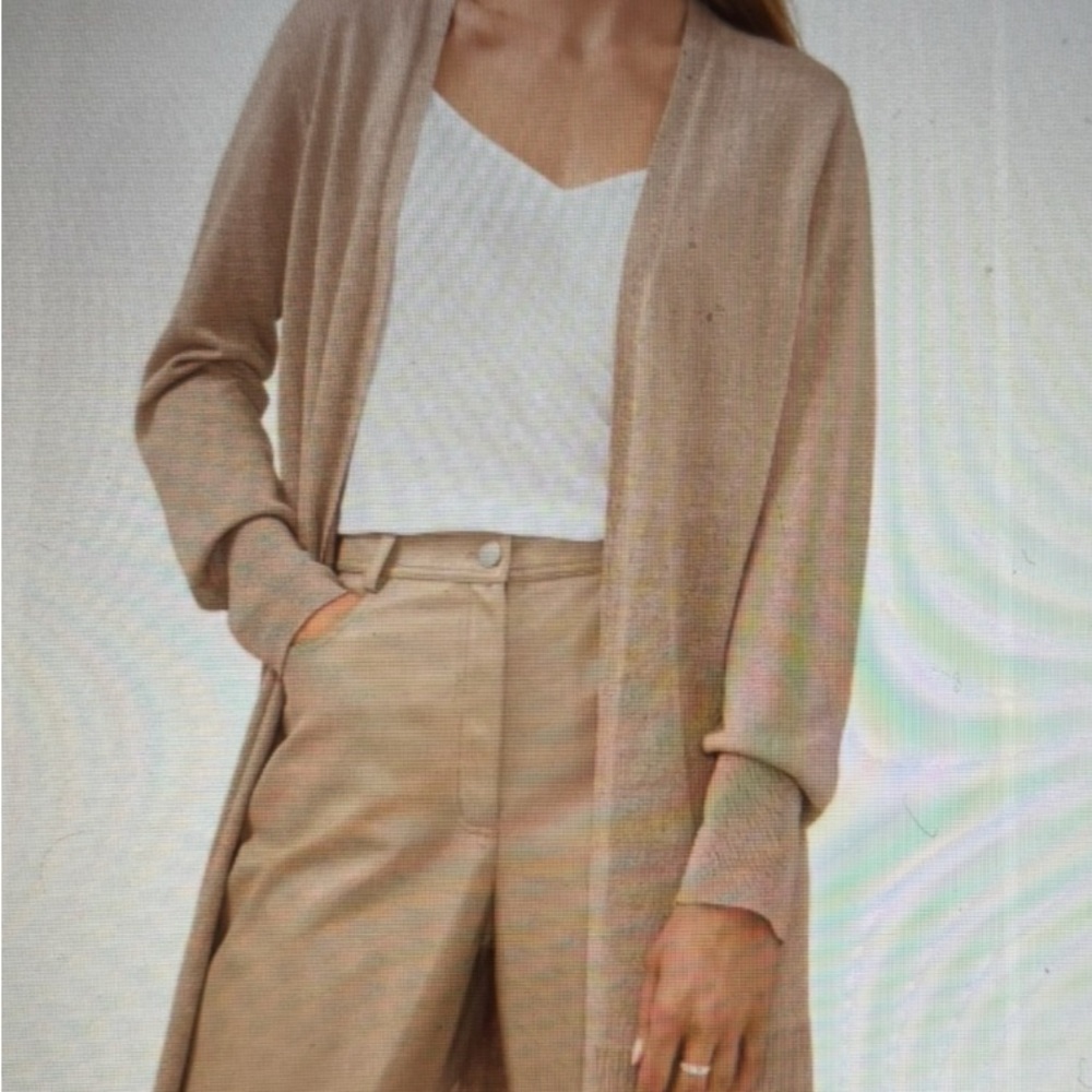 NWT Halogen linen blend long sleeve side slit cardigan in tan cobblestone XSP
